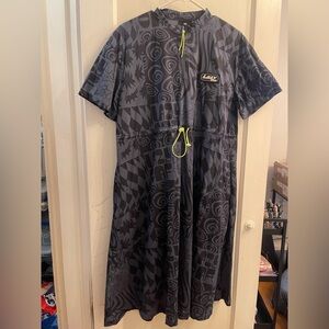 Lazy Oaf | Sporty Black and Gray Patterned Dress with Patch and Cinched Waist